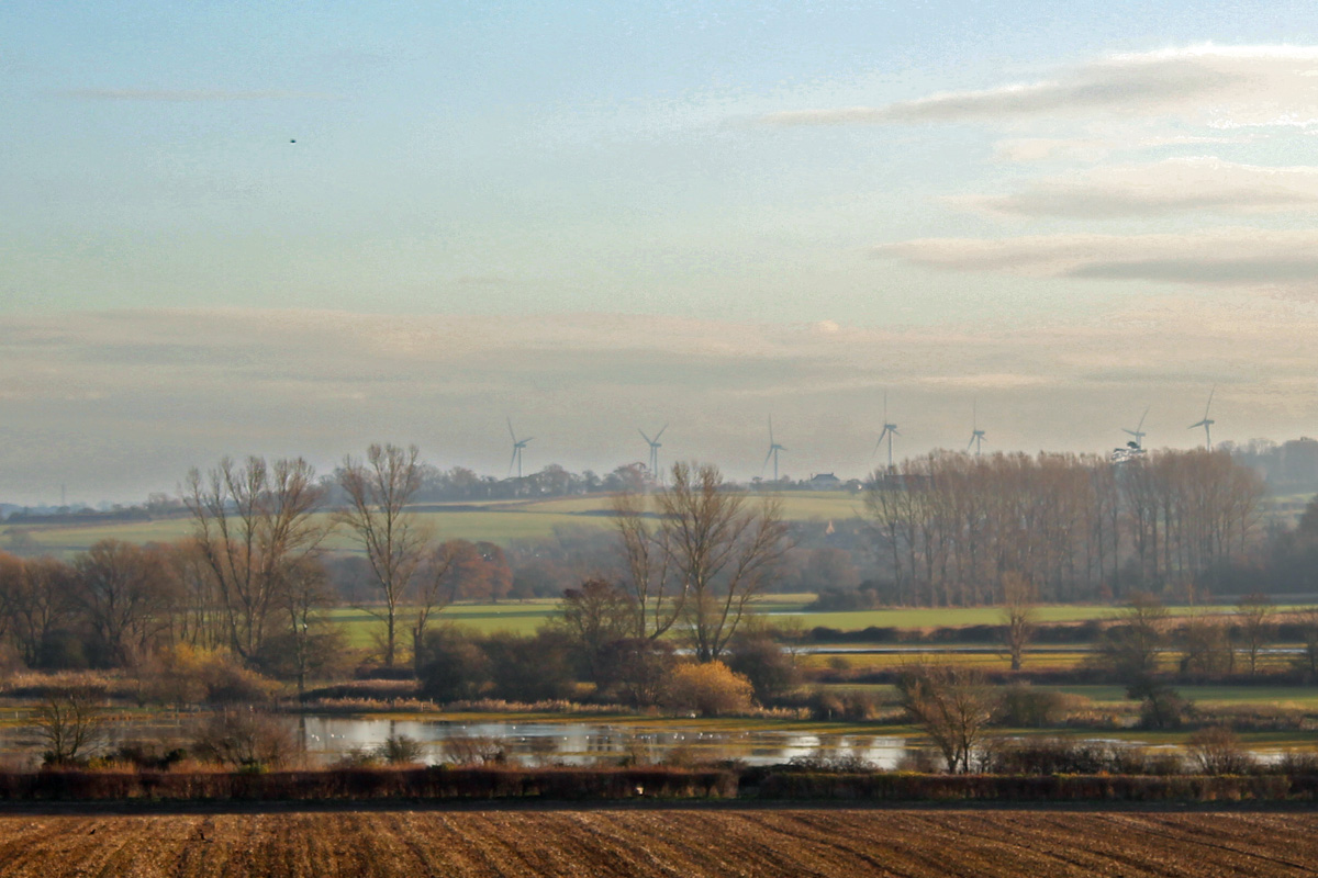 Severe Flooding, Against a Background of Wind Turbines: November 2012, Tyringham, Bucks. (Image: T. Larkum)