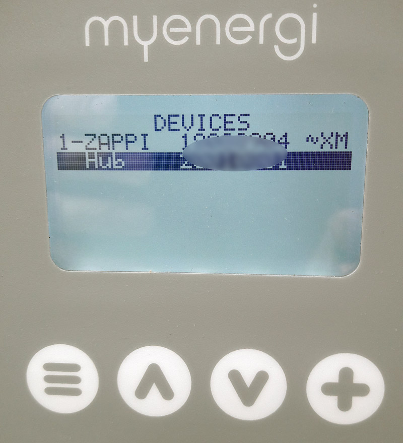 Device serial numbers on myenergi Zappi screen (Image: Tanjent)